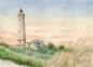 Preview: Postcard DIN-A6 Watercolor Maritime Art Print Art Print North Sea Denmark Danmark Blåvand Blavand  dunes lighthouse sunset